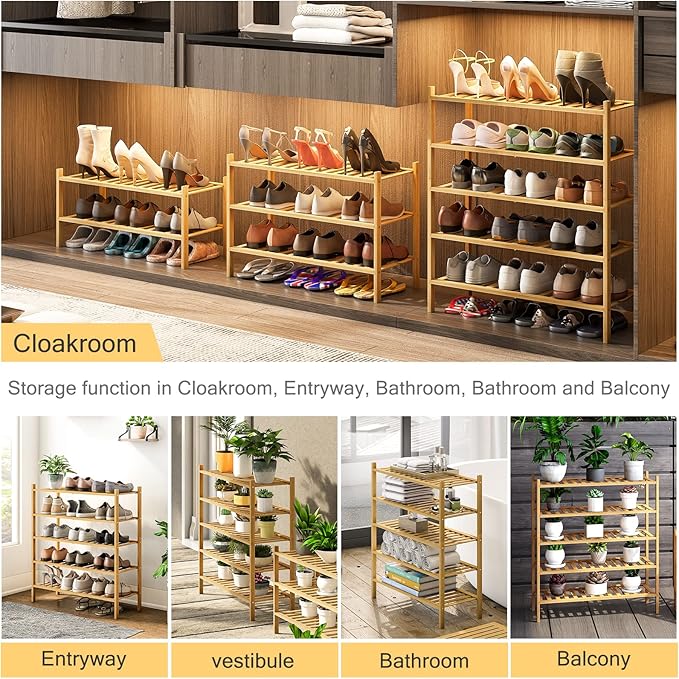 5-Tier Bamboo Shoe Rack for Entryway, Stackable | Heavy Duty | Multi-Function, Free Standing Shoe Racks for Bedroom Hallway Closet-NeatNest