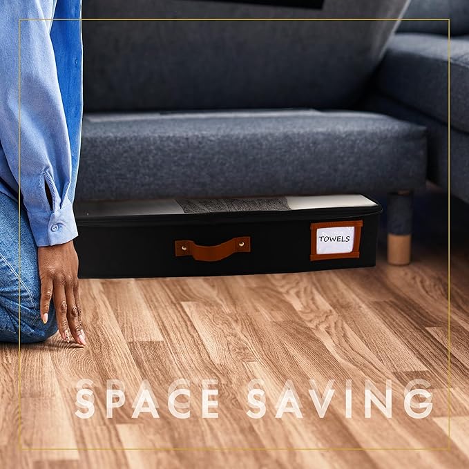 HOMELUX THEORY 2pc Under Bed Storage Containers, Bedroom Under the Bed Drawer Storage Organizer with Bins and Lids, Medium Underbed Clothes Storage Box Ideal for Blanket, Fabric, & Shoes (Black)-NeatNest