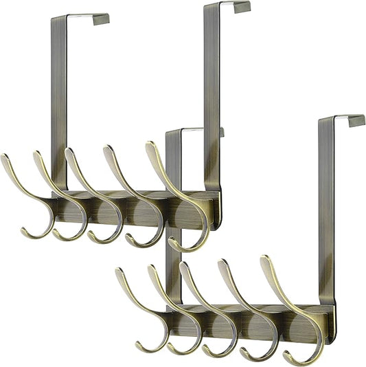 WEBI Over The Door Hook 5 Coat Hooks,Over The Door Towel Rack,Door Hanger Over Door Coat Rack for Hanging Clothes,Towels,Back of Bathroom,Bronze,2 Packs