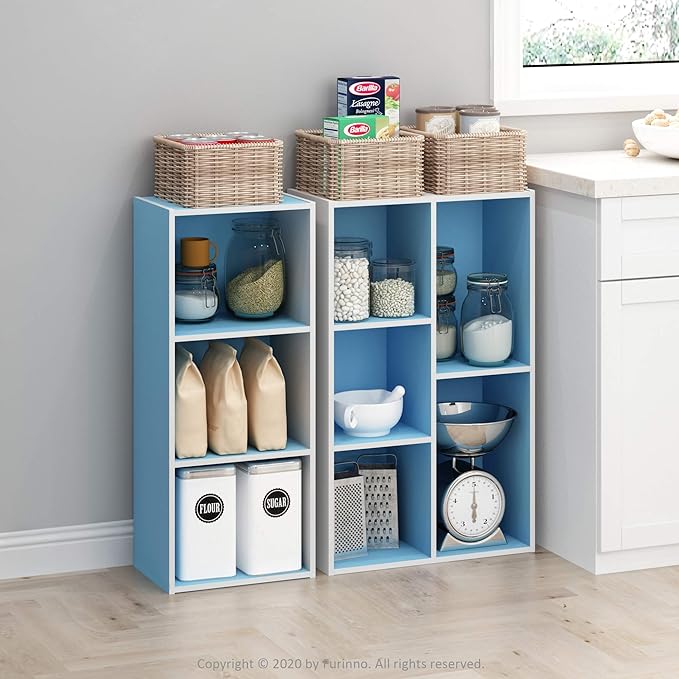 Furinno 5-Cube Reversible Open Shelf, White/Light Blue 11069WH/LBL-NeatNest