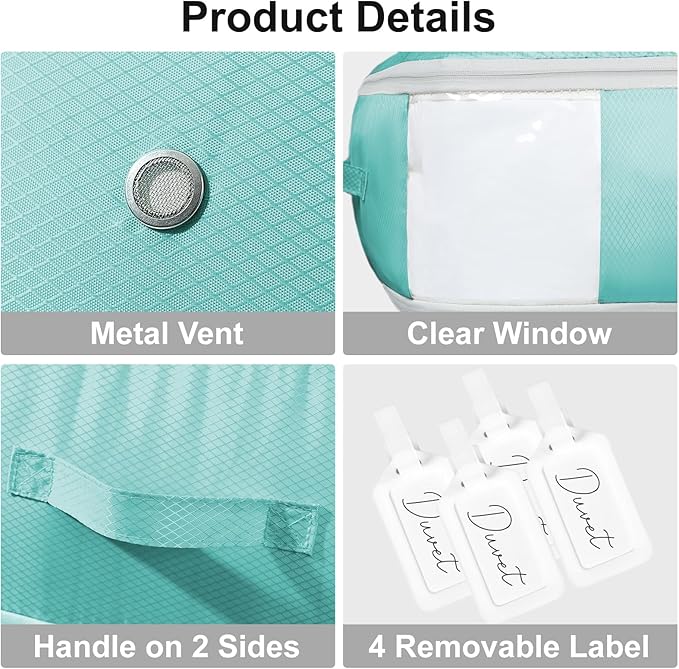 Comforter Storage Bag - Large Capacity Blanket Storage Bags 3-Layer Ultra Space Saving Self Compression Organizer, Washable Compression Bags for Storage Comforter Blanket, 4-Pack, Blue-NeatNest