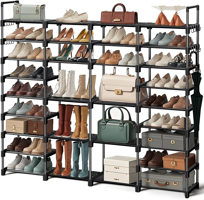 9 Tier Shoe Rack Storage Organizer Stand Shelf Cabinet, Large Shoe Rack Shelf Storage for 64-68 Pairs Freestanding Stand Cabinet with 18 Pcs Removable Side Hooks for Closet Entryway-NeatNest