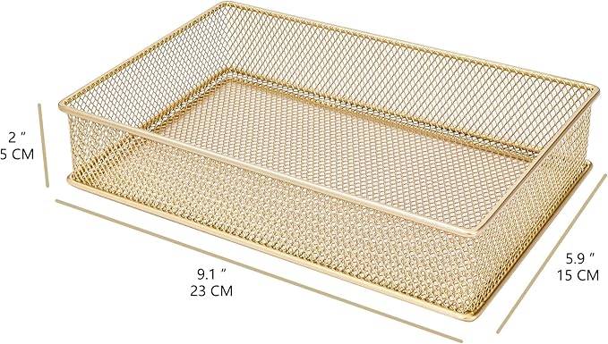 Annova Mesh Stackable Drawer Cabinet and Shelf Organizer Bins Storage Basket School Office Supply Holder Tray- Set of 2 (Gold, 6x9x2 Inch)-NeatNest