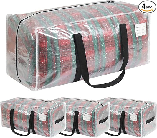 Heavy Duty Moving Bags, 4 Pack with Full Wrap Carry Handles and Double Zippers, 27 Gallon- 100lbs Large Storage Bins，with Labeled Window for Clothing, Bedding Storage, Packing Bags for Moving