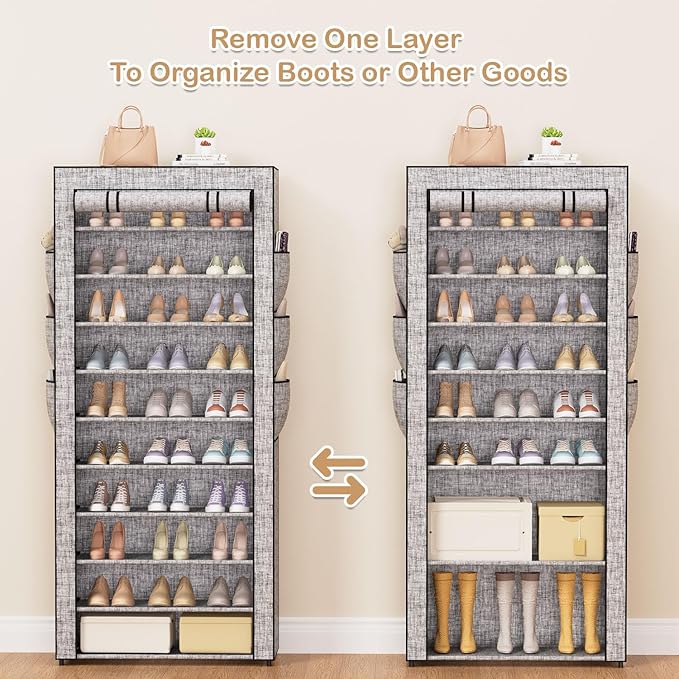 Covered Shoe Rack Tall Metal Shoes Rack Organizer for Entryway Garage Closet Tall Shoe Shelf Shoe Storage Cabinet Free Standing Large Garage Shoes Racks Organizer (23.6 L x 11.8W)-NeatNest