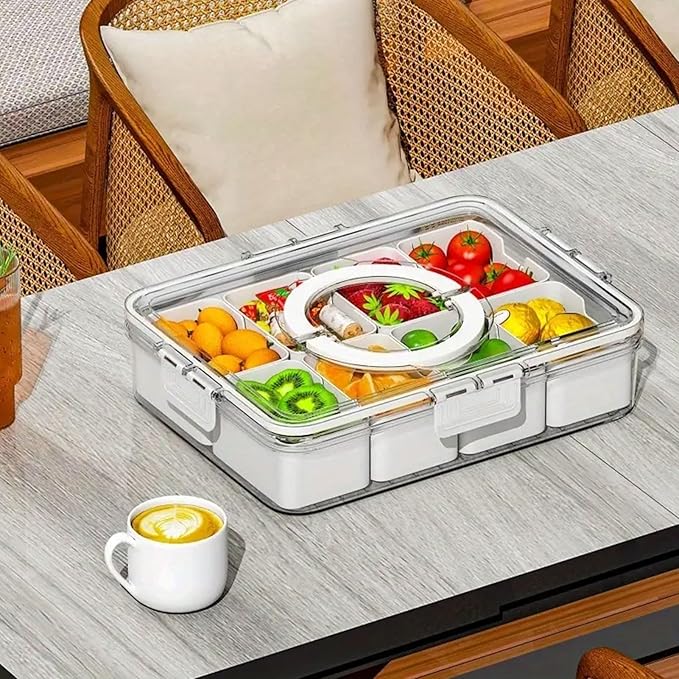 Food Storage Containers, 8 Compartment Snack Container with Dual Handles Reusable Divided Food Storage Boxes Fruit Serving Tray, Black