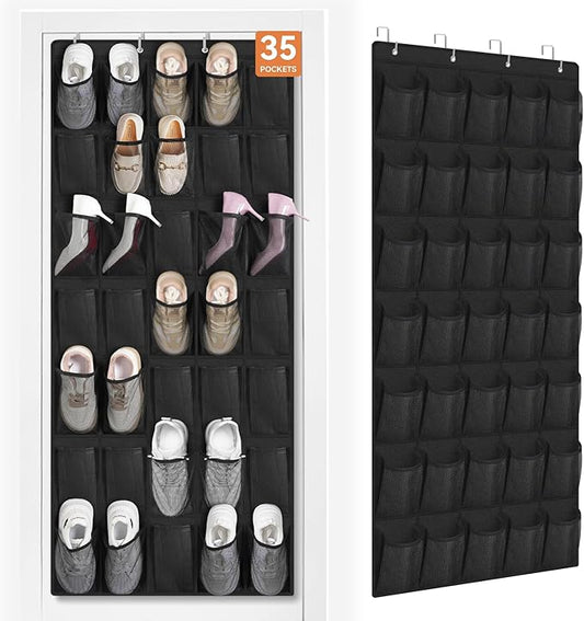 FENTEC 35 Large Pockets Over The Door Shoe Organizer, Mesh Hanging Shoe Organizer Shoe Rack for Closet Mesh Closet Shoe Holder, Over Door Organizer, Shoe Organizer for Wall, Black, 1 Pack-NeatNest