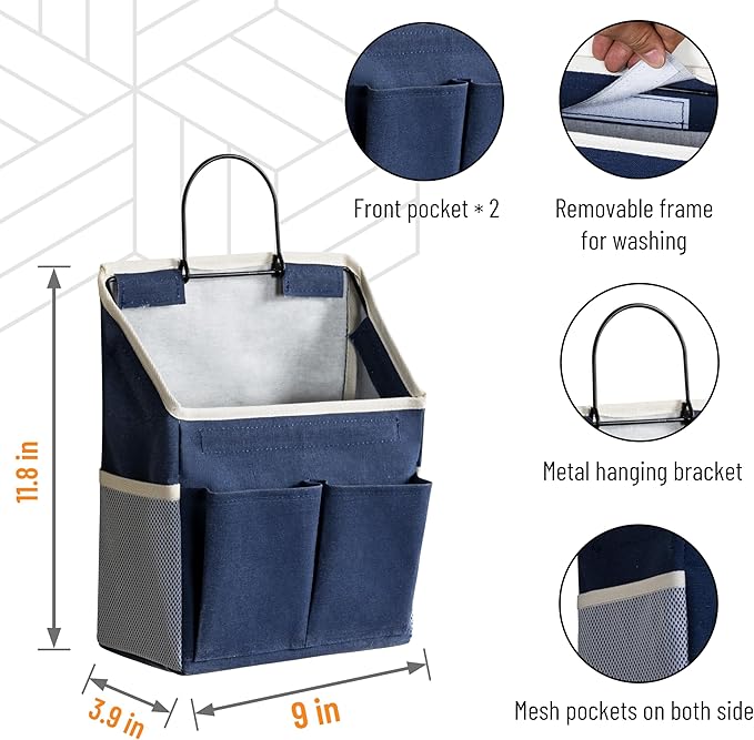 2pcs Wall Hanging Storage Bag, Small Door Closet Linen Fabric Pockets Organizer, Waterproof Multi Functional for Living Room Bedroom Bathroom Kitchen RV Camper with Hooks All Navy-NeatNest