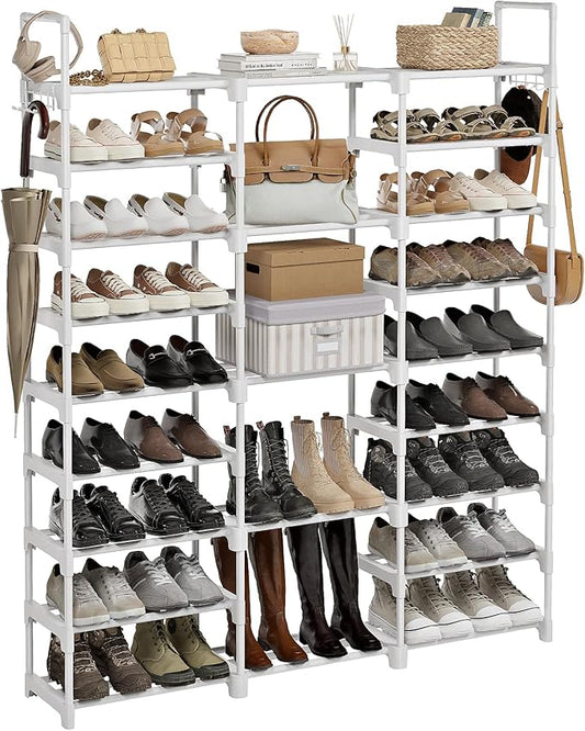 WOWLIVE 9 Tiers Large Shoe Rack White Shoe Rack Organizer for Closet 50-55 Pairs Stackable Heavy Duty Shoe Shelf Shoe Storage with Metal Pipes Plastic Connectors-NeatNest