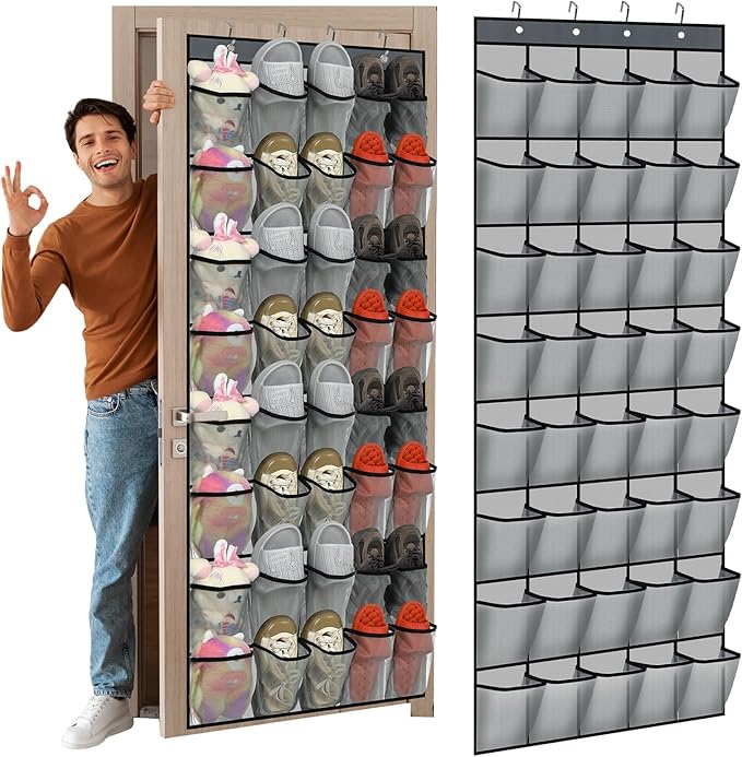 Windyun 40 Over the Door Shoe Organizer Large Mesh Pocket Hanging Shoe Rack for Closet Gray Nonslip Behind Door Storage Holder Back to School Organizer for Dorm Room College Classroom Storage-NeatNest