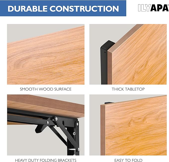 Iyapa Wall Mounted Folding Table - 16x40 Wood Floating Desk for Wall, Laundry Folding Table - 1.5 inch Fold Down Wall Desk for Small Spaces, White Oak
