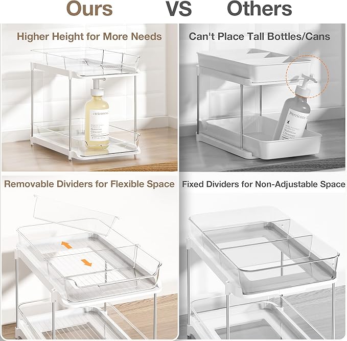 Delamu 2-Tier Multi-Purpose Bathroom Cabinet Organizer, Pull Out Under Sink Organizer with Movable Dividers-NeatNest