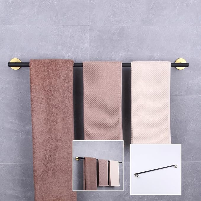 GERZWY Black & Gold Towel Bar, 30 Inch Stainless Steel Bathroom Wall Mounted Towel Rail, Hand Towel Holder AG1101C75-BD