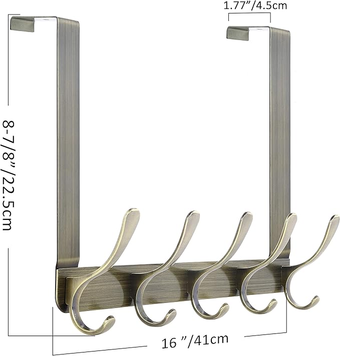 SKOLOO Over The Door Hook, Door Hanger Hooks for Hanging Clothes, Towels, Coats, Hats, Over The Door Towel Hook - Bronze, Assembly Required