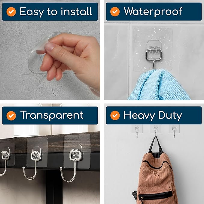 GLUIT Adhesive Large Wall Hooks for Hanging Heavy Duty 22 lbs Hooks for Walls No Damage 18 Pack