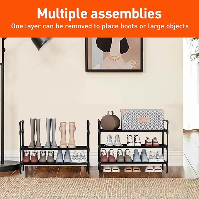 Shoe Rack 3 Tier Shoe Organizer Shoe Storage Shoe Rack for Narrow Hallway Entryway Bedroom Easy Assembly (Black)-NeatNest