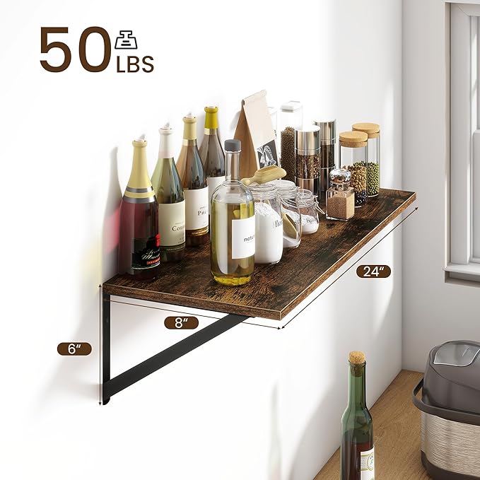 Fun Memories Deep Floating Shelves for Wall, 24W x 8D Wall Mounted Shelves Set of 2, Wide Display Ledge Shelf with Sturdy Metal Brackets for Living Room, Bathroom, Bedroom and Kitchen, Rustic Brown-NeatNest