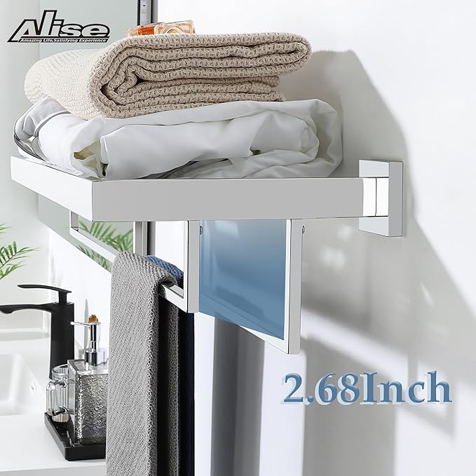 Alise 16 Inch Towel Racks for Bathroom, Towel Rack Wall Mounted with Double Towel Bars, SUS 304 Stainless Steel Towel Shelf, Heavy Duty Hand Towel Holder(Polished Chrome)