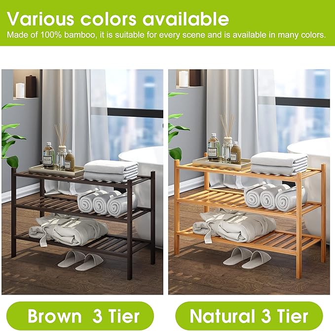 BMOSU 3-Tier Bamboo Shoe Rack Premium Stackable Shoe Shelf Storage Organizer for Hallway Closet Living Room Entryway Organizer (Brown Bamboo)-NeatNest