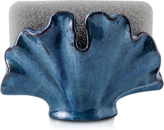 Ceramic Sponge Holder,Sponge Holder for Kitchen Sink,Compact Sink Caddy Organizer-Scouring Pad and Dish Sponge Holders,Farmhouse Kitchens Decor Cute Kitchen Gadgets Accessories(Blue)-NeatNest