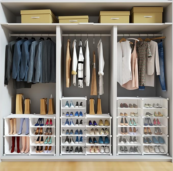 Shoe Rack Organizer, 48 Pair Shoe Storage Cabinet with Door Expandable Plastic Shoe Shelves for Closet,Entryway,Hallway,Bedroom-NeatNest