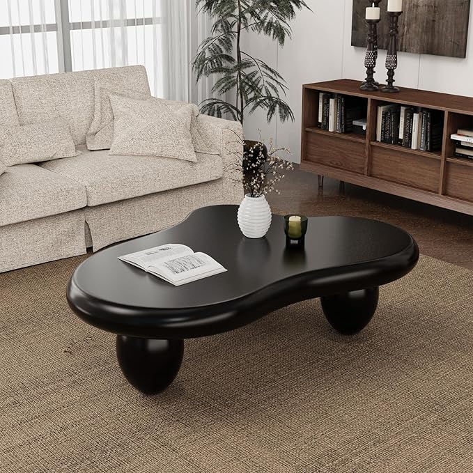Black Cloud Shaped Coffee Table Modern Cloud Coffee Table for Living Room Irregular Cute Center Table with Thicken Round Edge and 3 Legs Low Coffee Table for Bedroom,Cloud c Black 47.2"-NeatNest