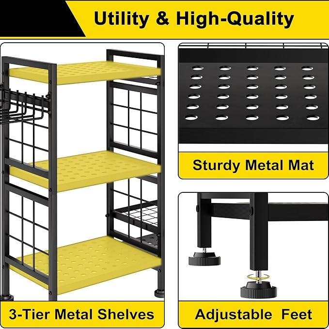 GIOTORENT 6 Tier Garden Tool Organizer, Garage Storage and Organization, Metal Yard Tools Storage Rack, Heavy Duty Garden Tool Organizer for Garage, Yard, Patio, Shed, Indoors and Outdoors, Black