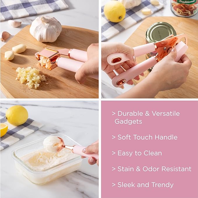 COOK WITH COLOR Kitchen Gadget Set Copper Plated Stainless Steel Utensils with Soft Touch Handles, Copper Pink, 7 Pieces-NeatNest