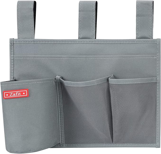 Hanging Bedside Caddy, Bedside Storage Organizer for Magazine, Phone, Remote control (4 Pockets-Grey)-NeatNest