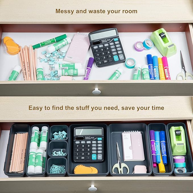 BYCY 18 Pcs Drawer Organizers Trays Set for Office Bathroom Dresser Interlocking Dividers Storage Bins Pack (18 Pieces Set)-NeatNest