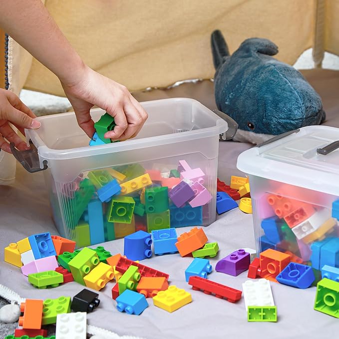 Citylife 4 Packs 6 QT Storage Bins with Lids Clear Plastic Bins with Grey Handle Stackable Storage Containers for Organizing-NeatNest