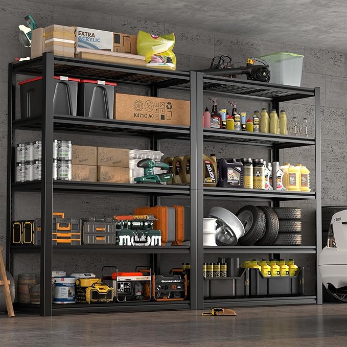Garage Shelf,Heavy Duty Storage Rack Load 3000lb,5-Tier Metal Garage Shelving for Kitchen,Basement,24" D x 47" W x 84" H