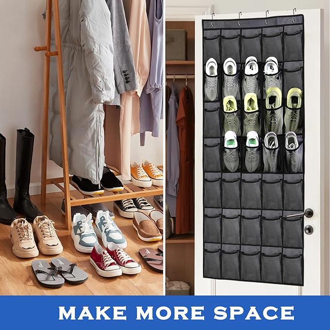 35 Pocket Over The Door Shoe Organizer, Door Hanging Storage Shoe Holder Rack for Large Capacity Shoe Organizer for Men and Women Kids Closet Bedroom Bathroom (Black)-NeatNest