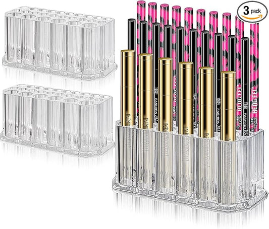 Foraineam 3 Pack Acrylic Eyeliner Lip Liner Holder Organizer, 26 Slots Makeup Brush Pencil Organization Container, Clear Cosmetic Storage Display Holder-NeatNest