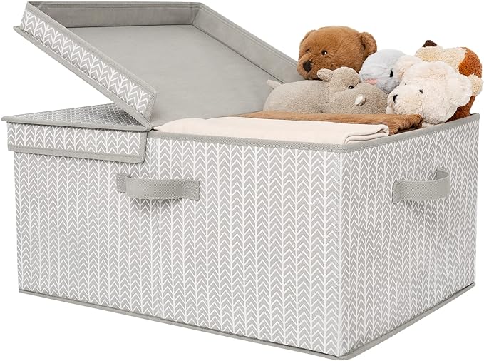 GRANNY SAYS Closet Storage Bins with lids, Fabric Storage Box with Lid, Clothes Bins Storage for Closet, Shelf Baskets for Living Room Wardrobe Shelves, Jumbo, Gray/White, 1-Pack-NeatNest