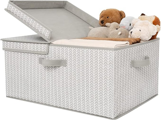 GRANNY SAYS Closet Storage Bins with lids, Fabric Storage Box with Lid, Clothes Bins Storage for Closet, Shelf Baskets for Living Room Wardrobe Shelves, Jumbo, Gray/White, 1-Pack-NeatNest