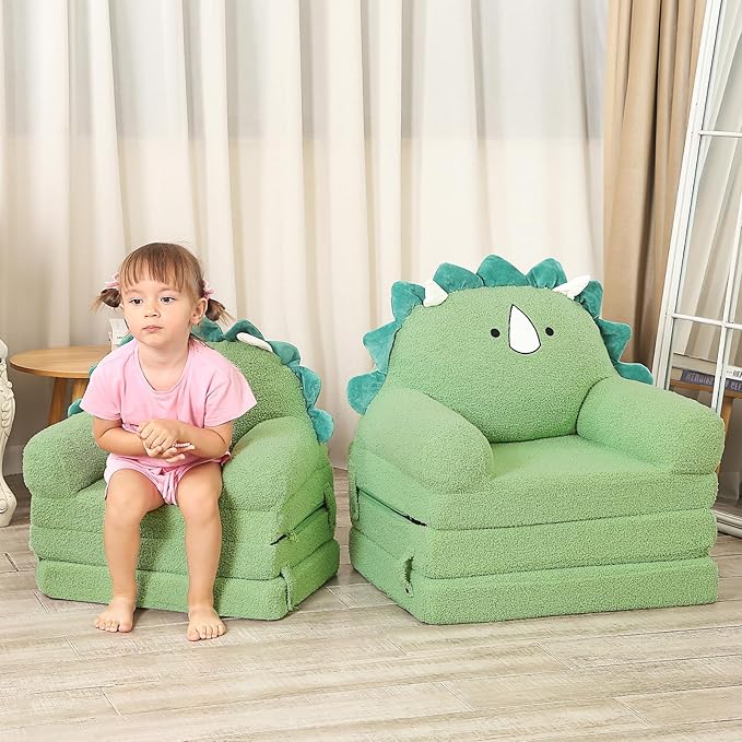 Foldable Kids Sofa, Triceratops Toddler Couch With Tri Folding Foam Cushions, Comfy Couch for Ages 18 Months and Up-NeatNest
