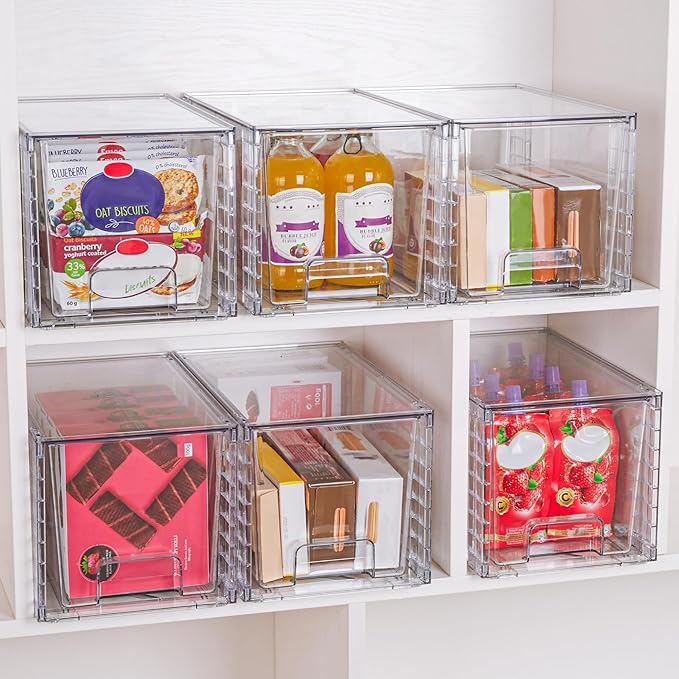 Vtopmart 2 Pack Large Stackable Storage Drawers,Clear Acrylic Drawer Organizers with Handles, Easily Assemble for Bathroom,Kitchen Undersink,Cabinet,Closet,Makeup,Pantry organization and Storage-NeatNest