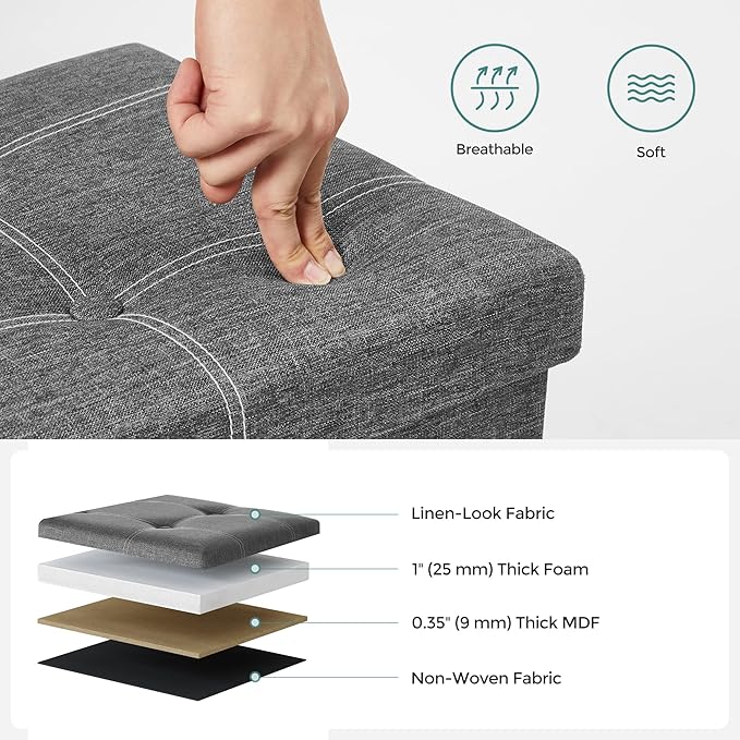 SONGMICS Mazie Collection - 43 Inches Ottoman Storage Bench, 35 Gal. Folding Chest with Breathable Linen-Look Fabric, Load up to 660 lb, for Entryway, Living Room, Bedroom, Dark Gray ULSF077G04-NeatNest