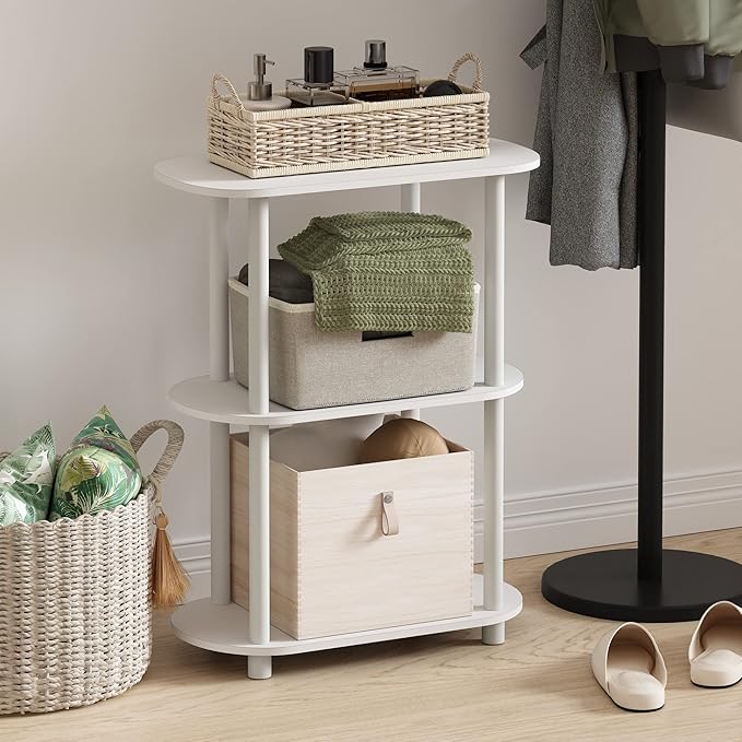 Furinno Turn-N-Tube No Tools 3-Tier Modern Oval Side Display Rack, White/Virgin White-NeatNest