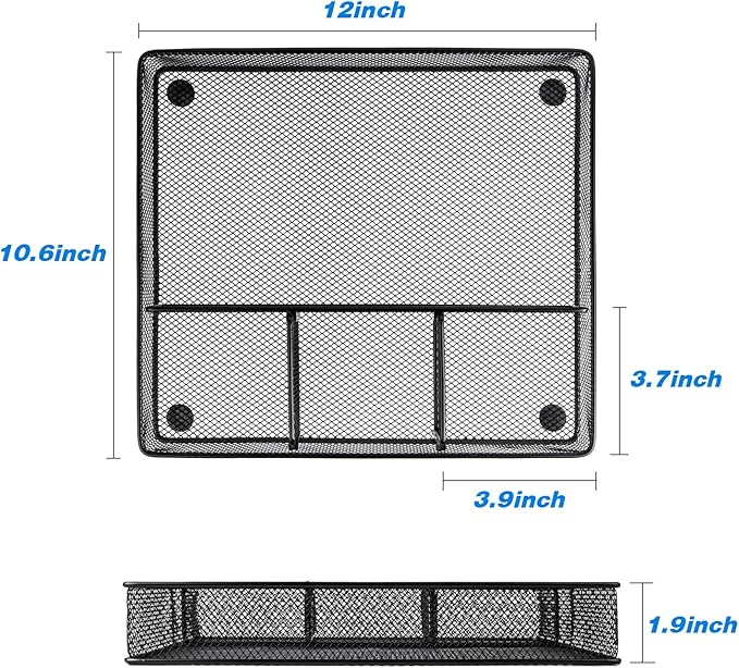 Desk Drawer Organizer Tray, Metal Mesh Drawer Organizers Office, 4 Grid with Adjustable Compartment, Desk Organizer Tray for Home Office 12x10.6x1.9 inch Black, 2 Pack-NeatNest