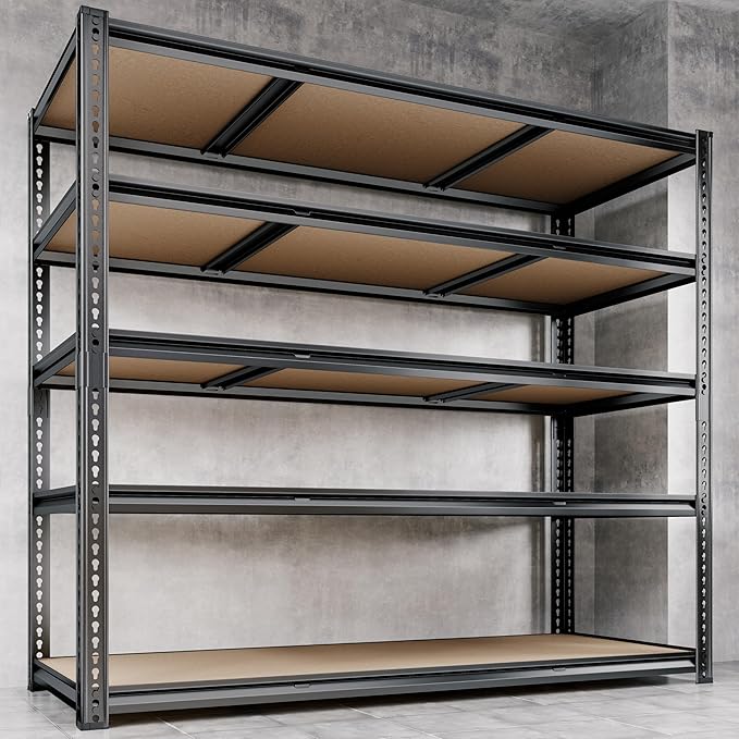 48"W Garage Shelving, 2650LBS Storage Shelves heavy duty, 5 Tier Metal Shelving Unit Adjustable Garage Shelves Heavy Duty Shelving for Warehouse,Commercial, Kitchen, 48" W × 24" D × 72" H, Black，2PCS