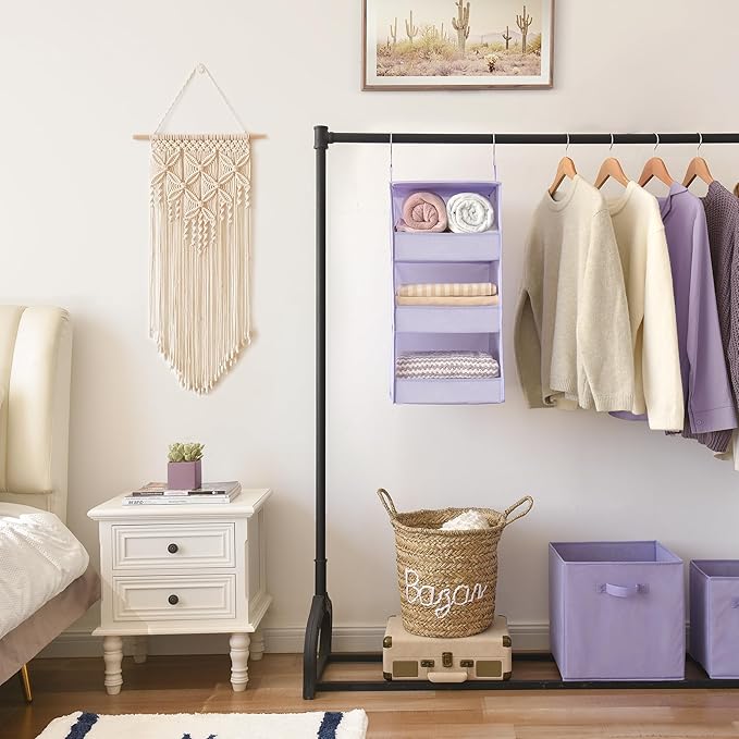 GRANNY SAYS 3 Shelf Hanging Closet Organizers and Storage, Collapsible Closet Storage Organizer with 2 Metal Hooks, Leak-Proof Hanging Shelves for Nursery, Kids Room, Bedroom, 1 Pack, Purple-NeatNest