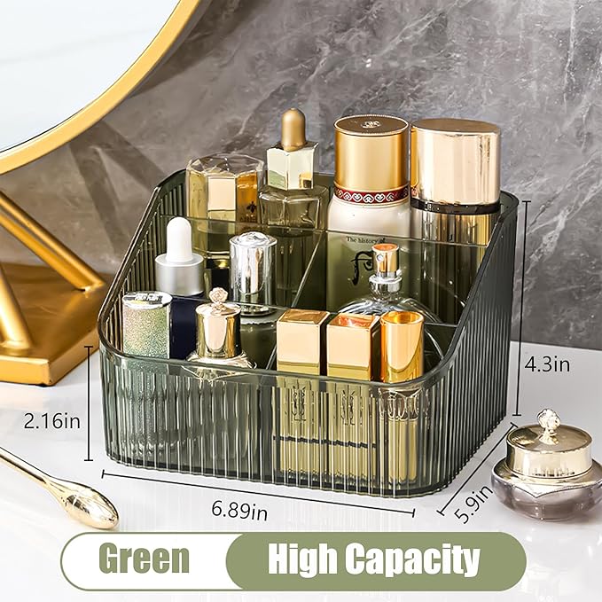 Makeup Organizer Cosmetics Storage Box, Large Capacity Make Up Brush Holder Organizer Vanity Accessories, Bathroom Countertops, Desk Storage Container, Cosmetic Display cases(Green-L)-NeatNest