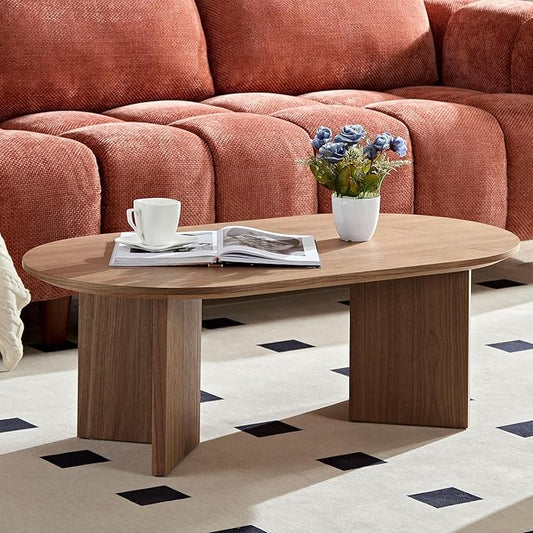 KEVINSPACE W39.37 Oval Coffee Table for Living Room Home Modern CoffeeTable with Design CoffeeTable Legs Wood Accent Center Table Mid Century Minimalist Tea Table Cocktail Table Office Walnut