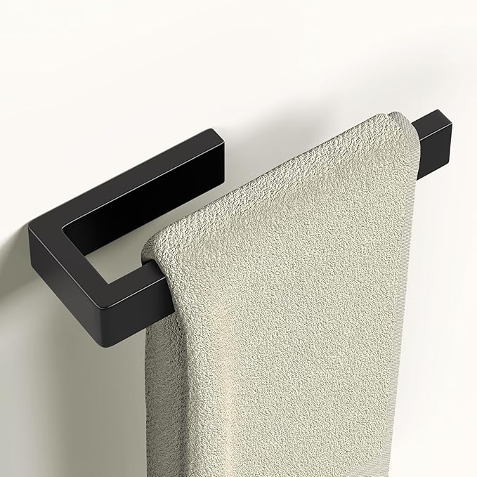 HUFEEOH Hand Towel Holder, Stainless Steel Bathroom Towel Holder Towel Bar, Matte Black Dish Towel Hanger Wall Mount Kitchen Towel Rack Heavy Duty Hand Towel Racks for Bathroom