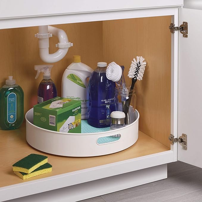 Copco Non-Skid Under-Sink Pantry Cabinet Kitchen Organizer, 18-Inch, White/Aqua Sky-NeatNest