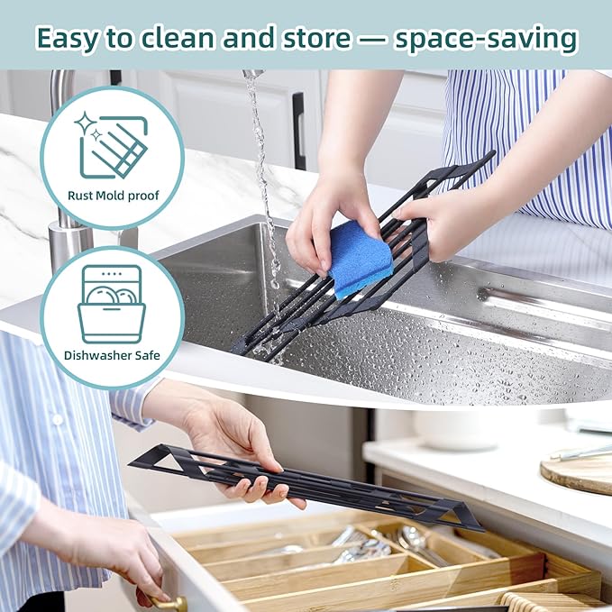 Corner Sink Caddy, Ohuhu Sponge Holder for Kitchen Sink Organizer Silicone Wrapped Steel Anti Slip Rust Triangle Over the Sink Dish Drying Rack for Sink Corner Multipurpose Drainer Trivet Space-Saving-NeatNest