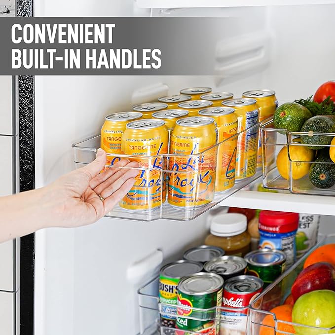 Zulay Kitchen 4 Pack Clear Refrigerator Organizer Bins - Large Fridge Organizers and Storage Containers - Transparent, BPA Free, Durable, Shatterproof