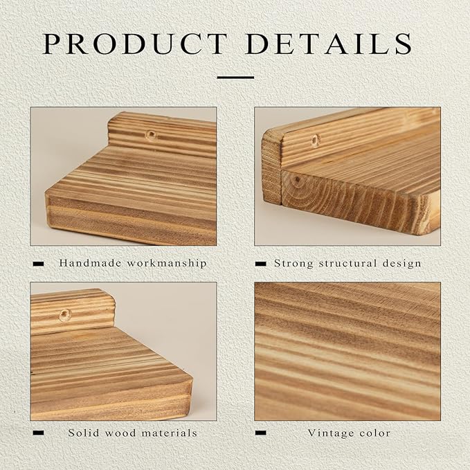 Freezing point Small Floating Shelf for Wall Set of 2 Natural Wood 8Inch Mini Wall Shelves Decor Plant Display Collectibles Mounted Kitchen Bathroom Bedroom Corner Decorative Storage Tiny Stand-NeatNest